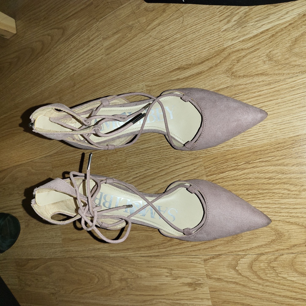 sam&libby pink suede strappy pointy toe heels